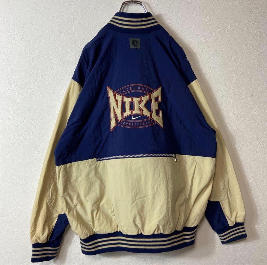 【背面ビッグ刺繍ロゴ◎】NIKEナイロンジャケット古着銀タグMツートンカラー
