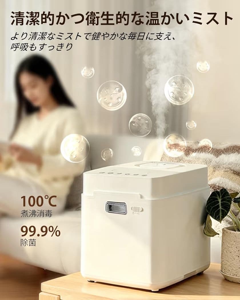加湿器 スチーム式 加熱式 3.3L 加湿量 800ml/h 22畳 ホワイト