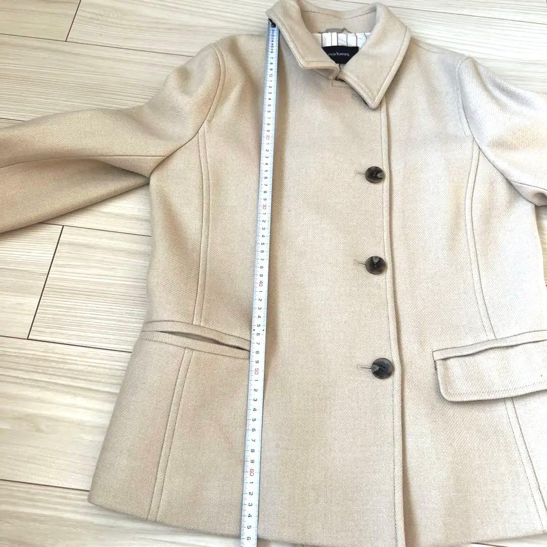 ウール、シルク混ステンカラー　ハーフコート　ベージュ