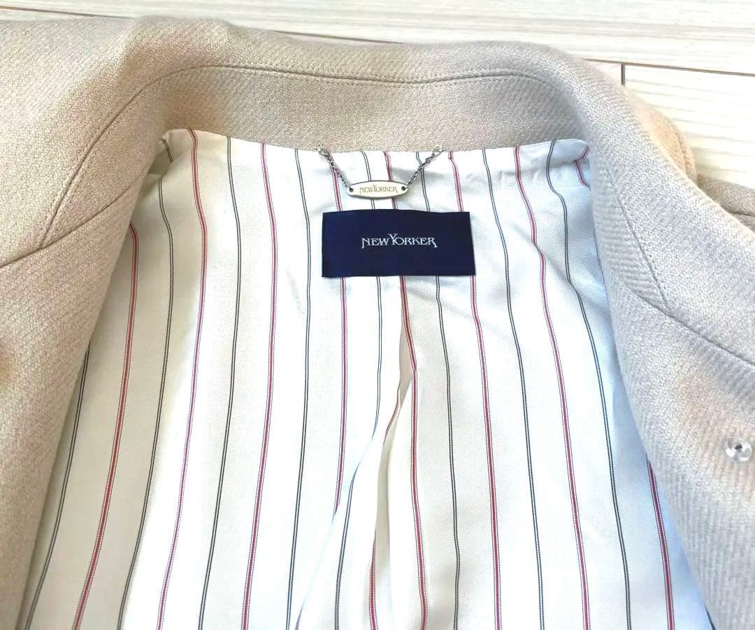 ウール、シルク混ステンカラー　ハーフコート　ベージュ