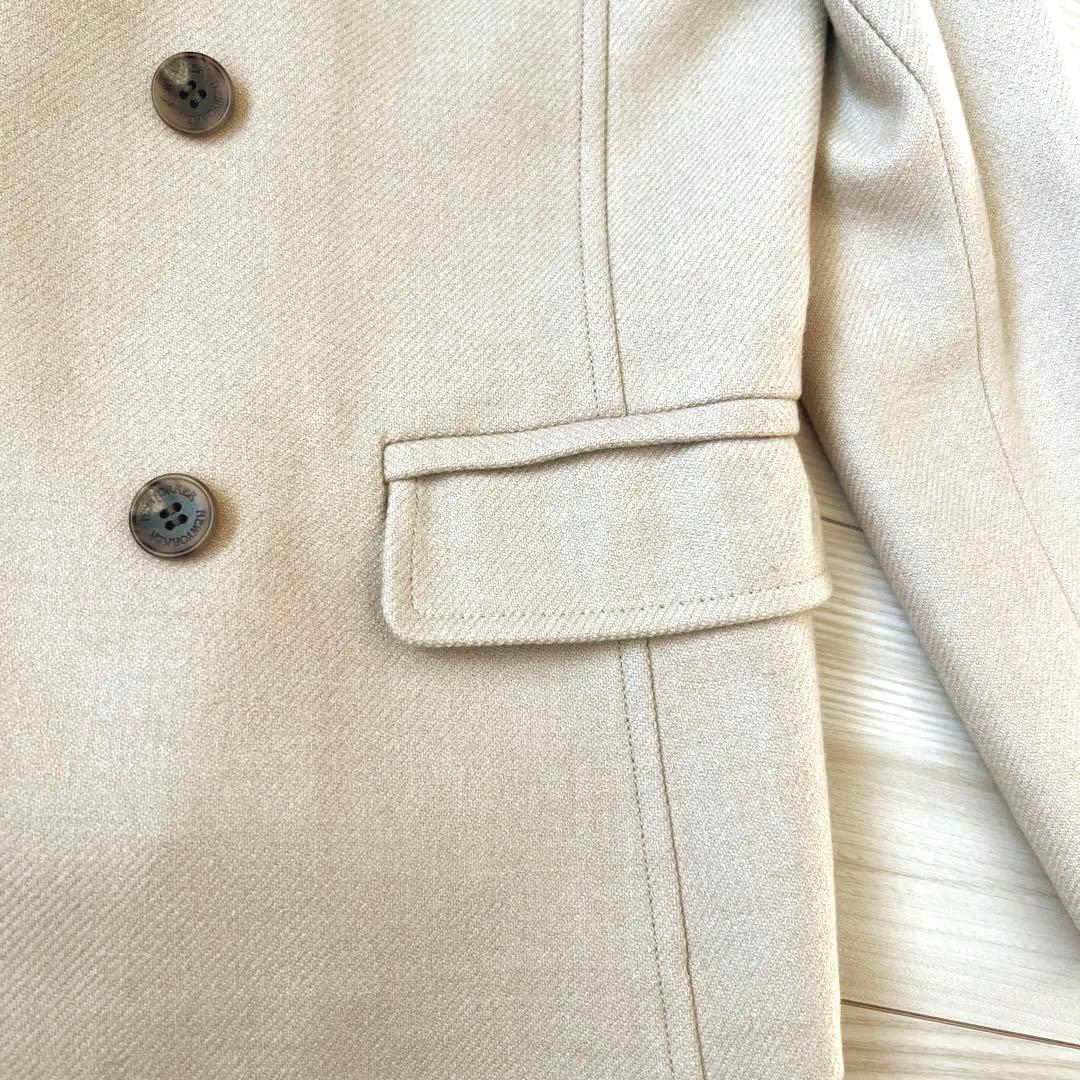 ウール、シルク混ステンカラー　ハーフコート　ベージュ
