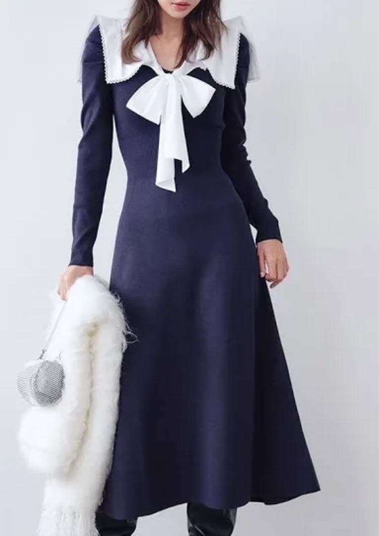 mipo　　セーラーカラーニットワンピース