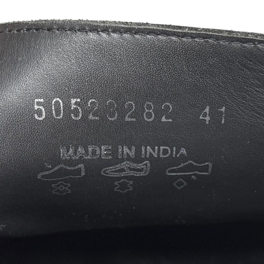 美品■HUGO BOSS【26.0】現行 総柄ロゴ ローファー ブラック 本革