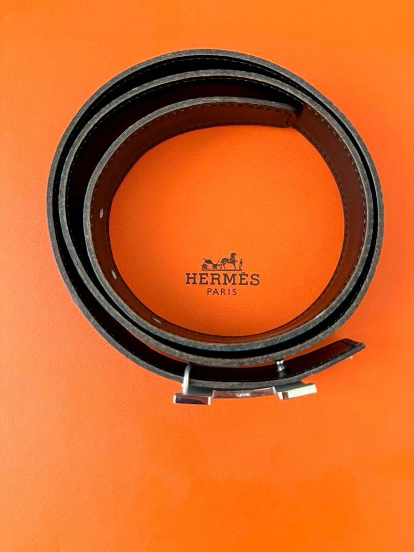 HERMES ブラック ブルー ブラック リバーシブルベルト H字型バックル