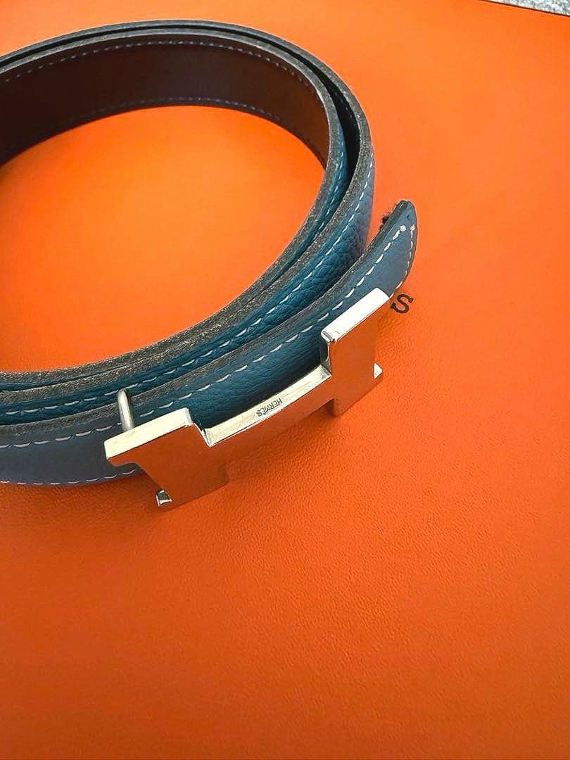 HERMES ブラック ブルー ブラック リバーシブルベルト H字型バックル