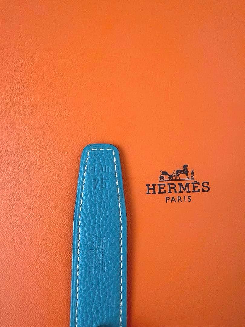 HERMES ブラック ブルー ブラック リバーシブルベルト H字型バックル