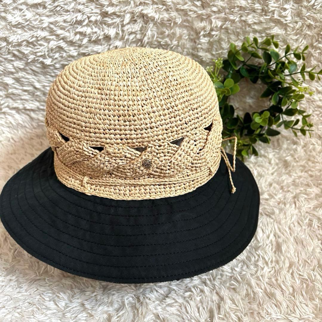 レア✨ヘレンカミンスキー ラフィア×コットン キャンバスハット ＵＶ加工 麦わら