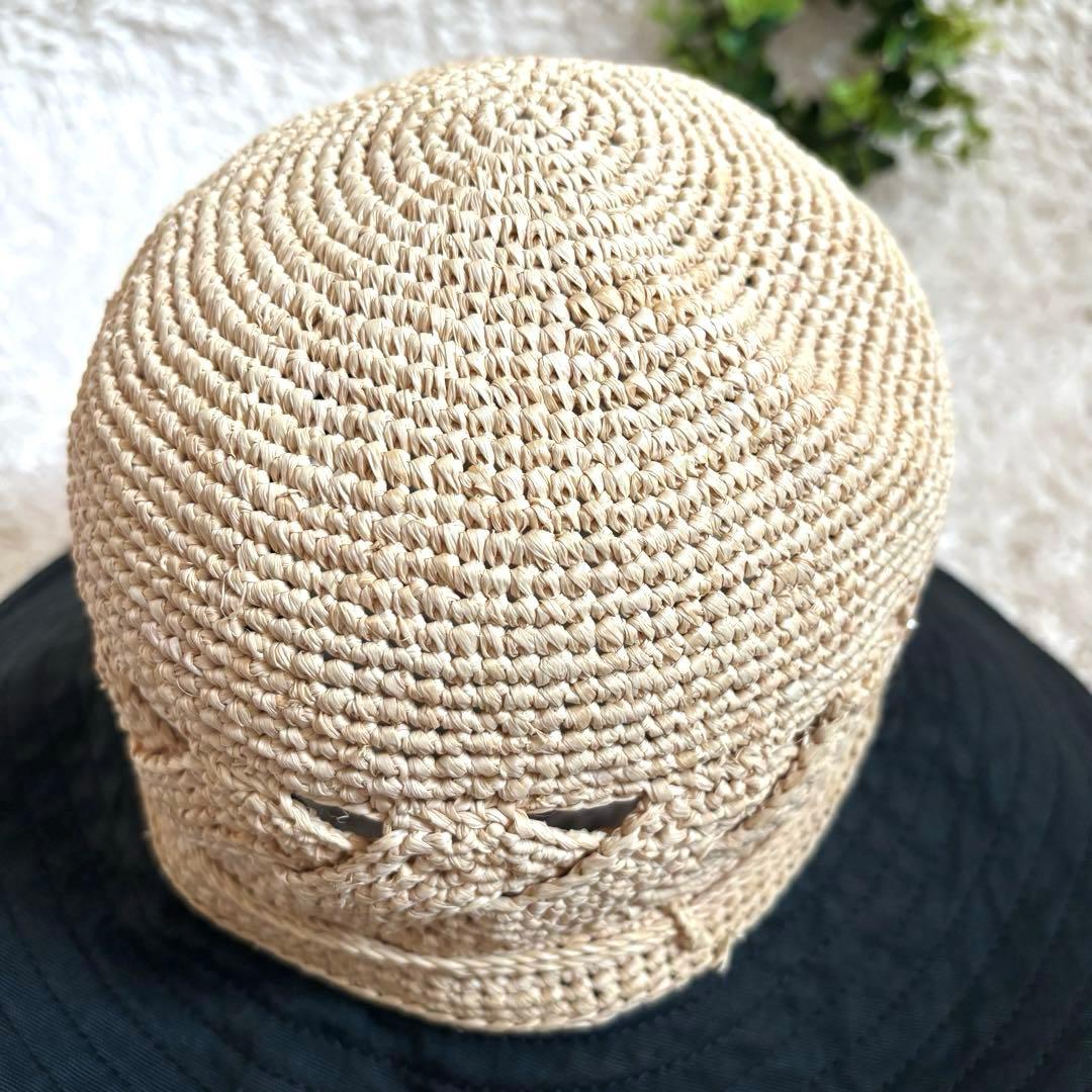 レア✨ヘレンカミンスキー ラフィア×コットン キャンバスハット ＵＶ加工 麦わら
