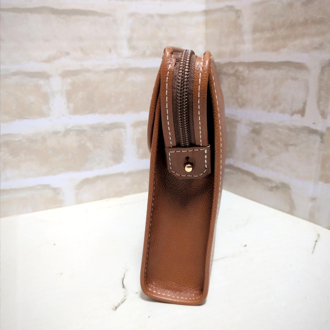 ★【イヴ・サンローラン】立体刺繍 シボ革 /セカンドバッグ ブラウン 新同品