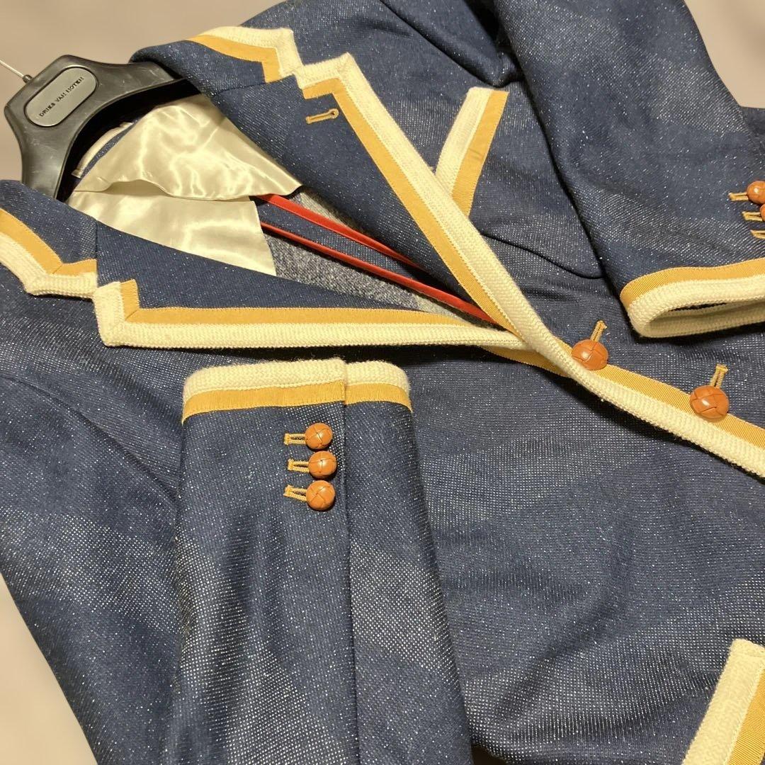 A エィス　インディゴ染ジャージパイピングブレザーネイビーLサイズ