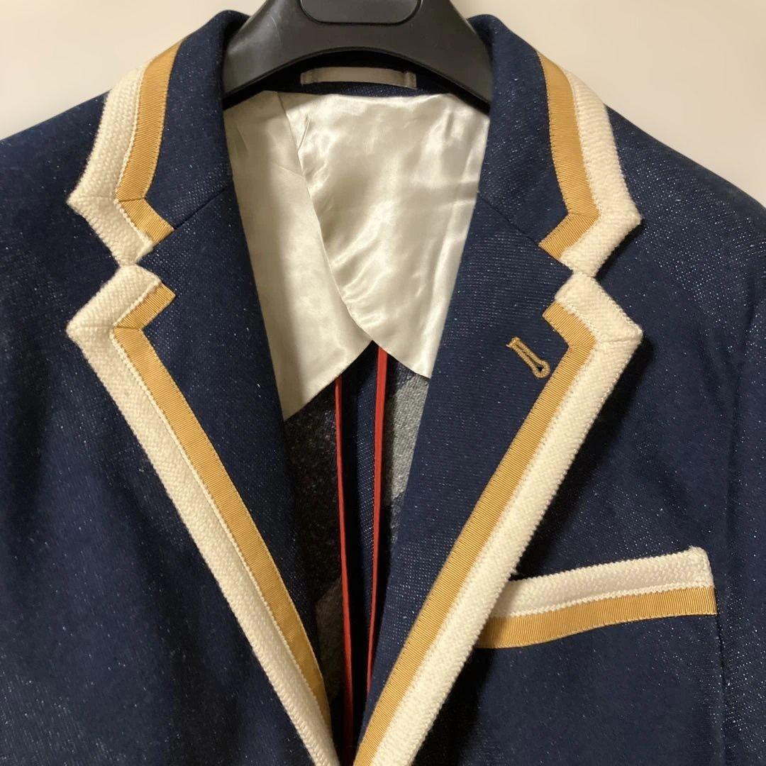 A エィス　インディゴ染ジャージパイピングブレザーネイビーLサイズ