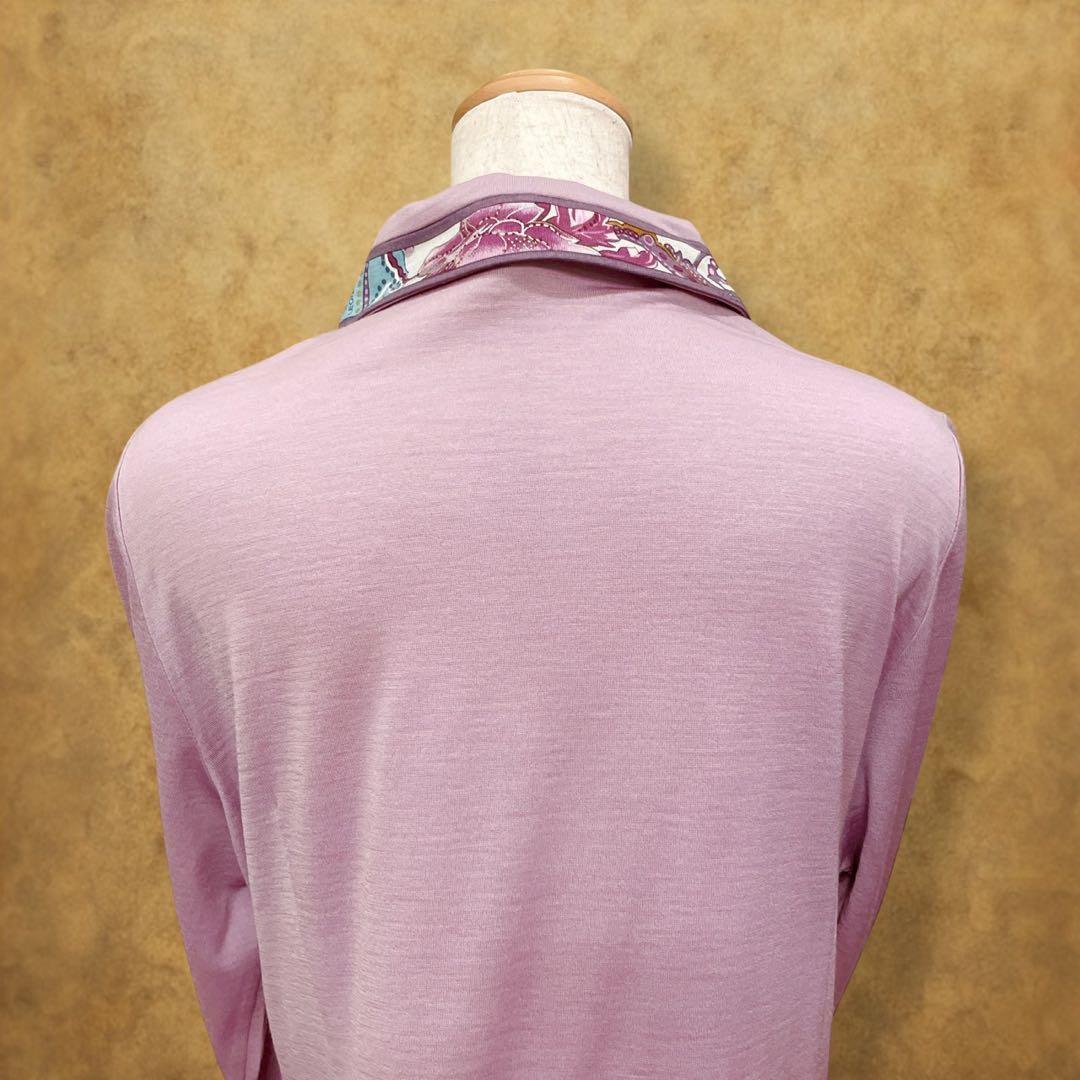 【時巡る】LEONARD 花柄 長袖ポロシャツ 紫系 LL 上品デザイン