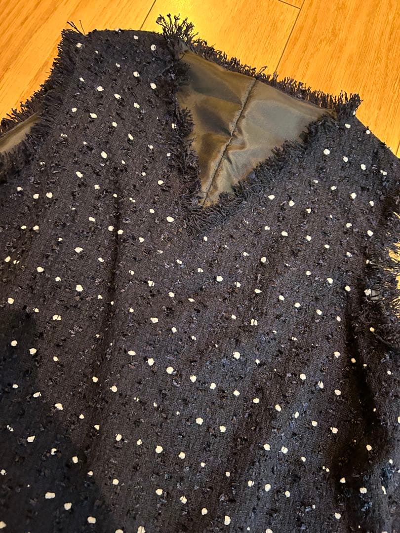 即購入可能です☆ドットツイードジレ　水玉　ツィード　ネイビー　黒に近い濃紺カラー