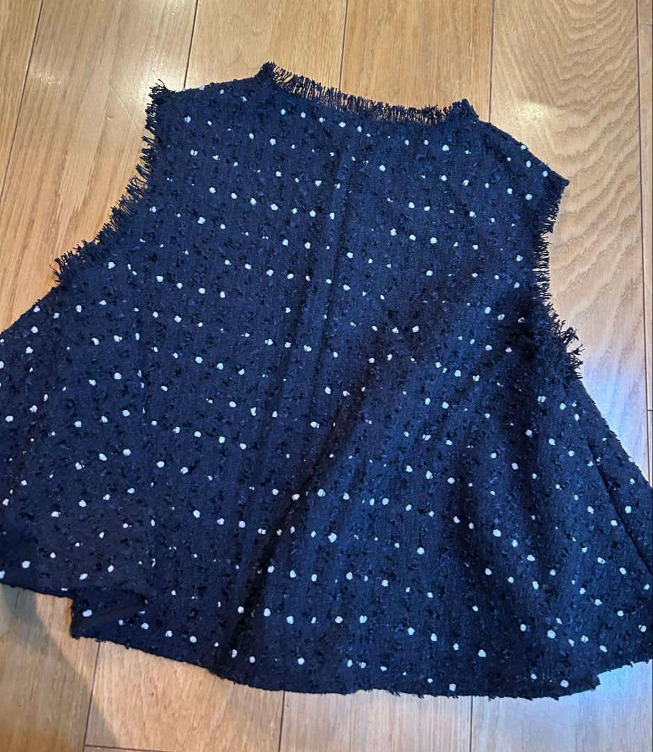 即購入可能です☆ドットツイードジレ　水玉　ツィード　ネイビー　黒に近い濃紺カラー