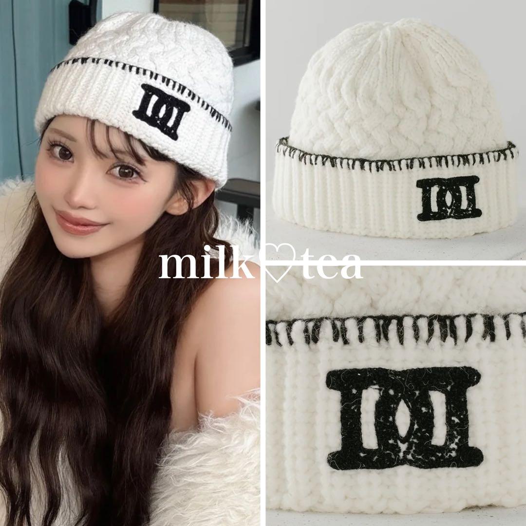 新品未開封タグ付き ダーリッチ DDロゴバスケットニットビーニー ホワイト 白