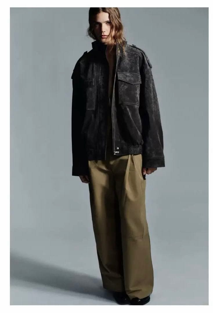 ZARA 100% スエードレザージャケット M カーボン