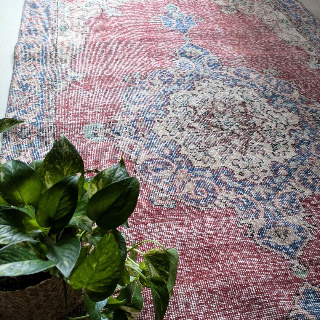 128×221 メダリオンシャビーレッド　トルコヴィンテージラグ