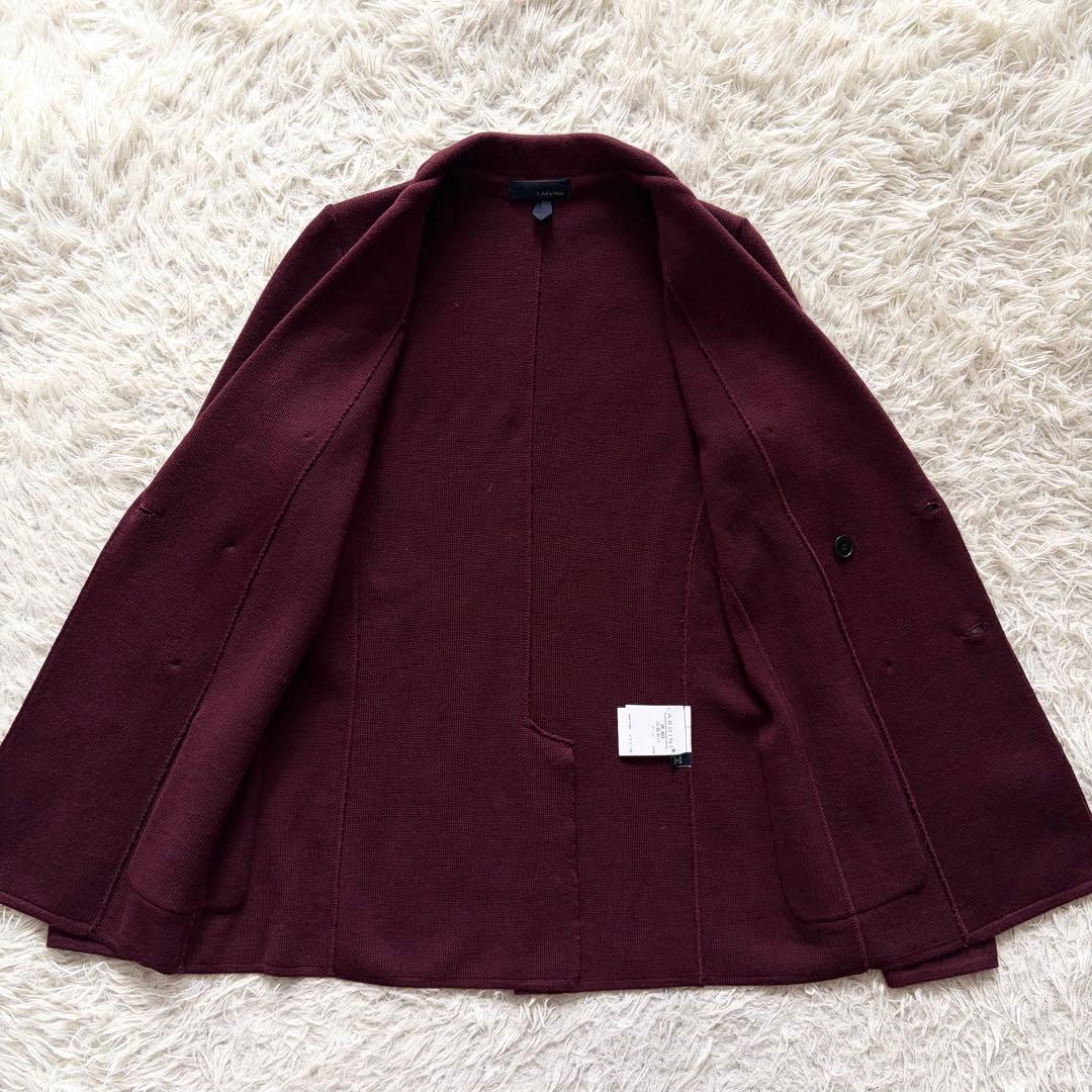 <極美品>LARDINI ボルドー ウール ダブル ニットジャケット S相当