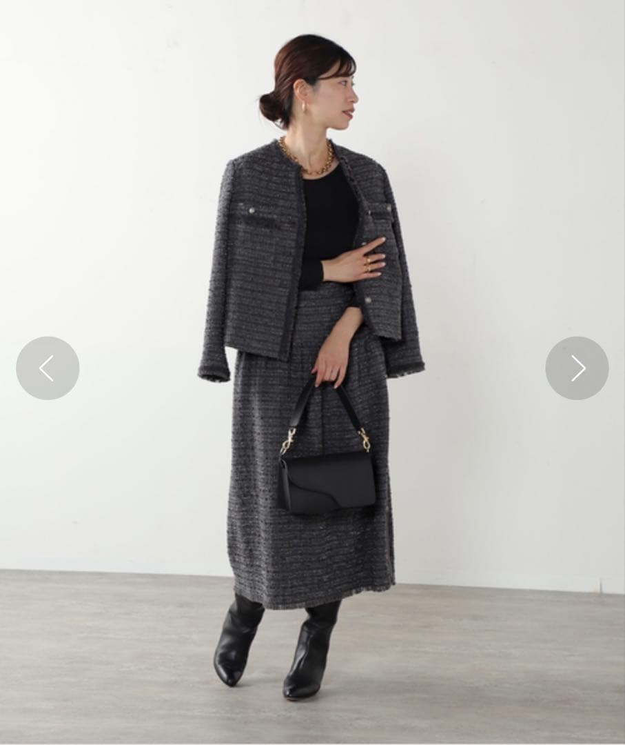 IENA ファンシーツィード ノーカラーフリンジジャケット