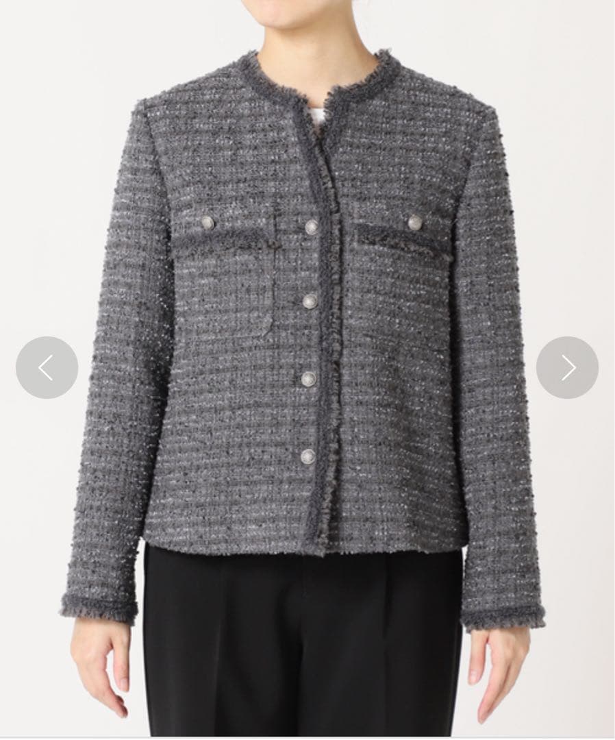 IENA ファンシーツィード ノーカラーフリンジジャケット