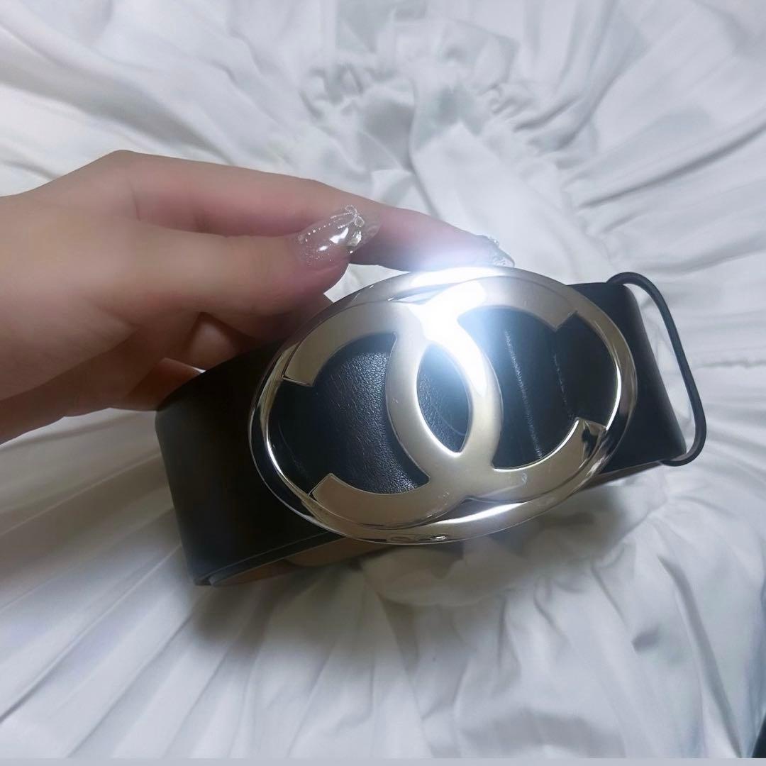 CHANEL ブラックレザーccロゴベルト