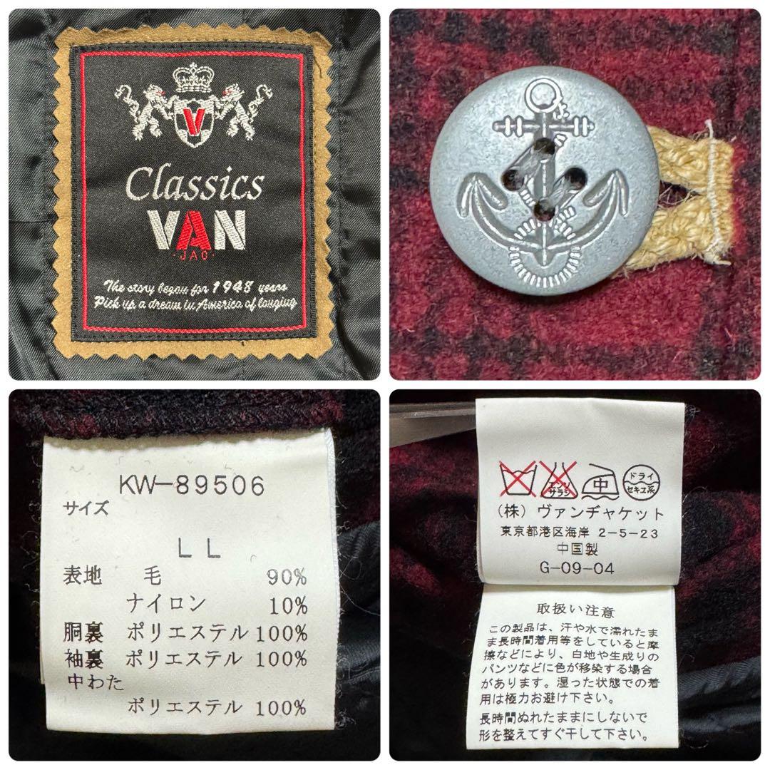 VAN JACKET スタンドカラーコート ウール チェック柄 レッド LL