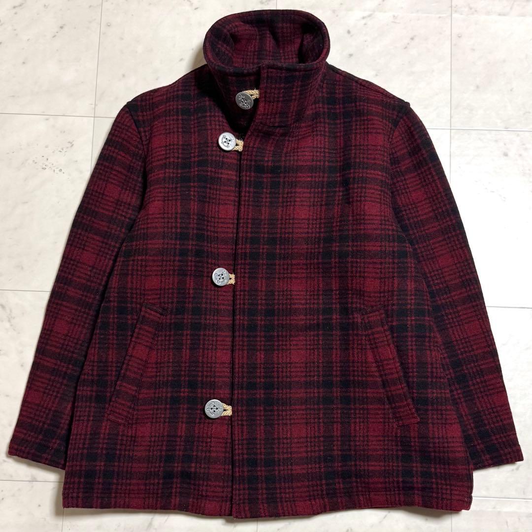 VAN JACKET スタンドカラーコート ウール チェック柄 レッド LL