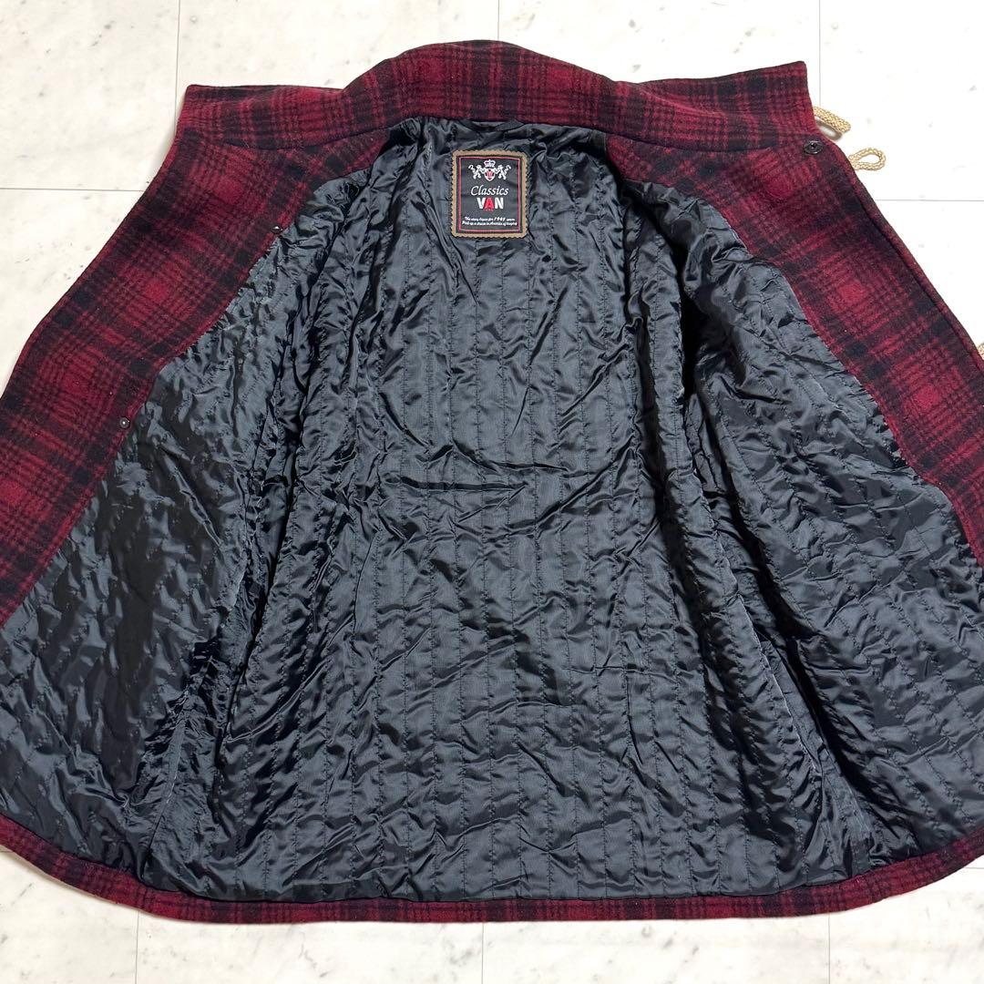 VAN JACKET スタンドカラーコート ウール チェック柄 レッド LL