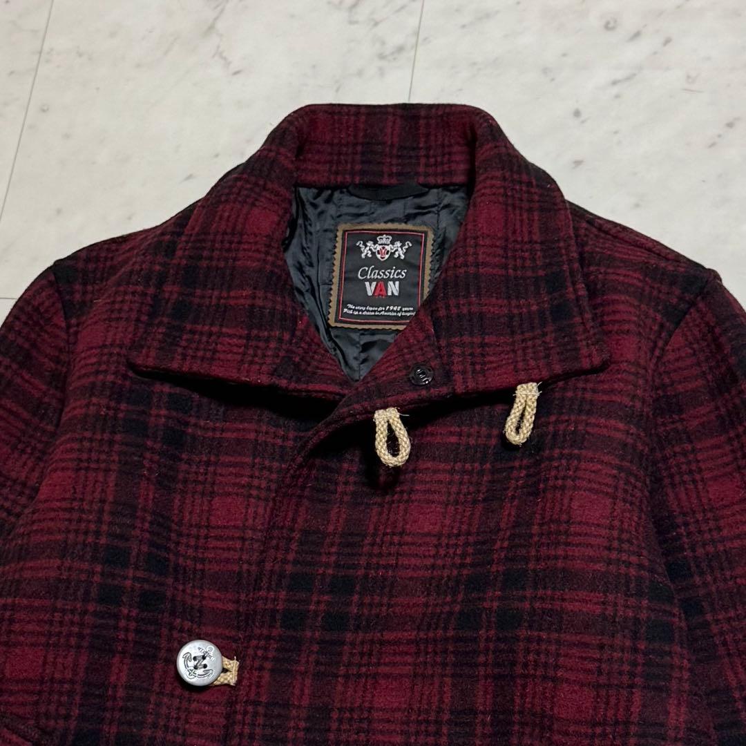 VAN JACKET スタンドカラーコート ウール チェック柄 レッド LL