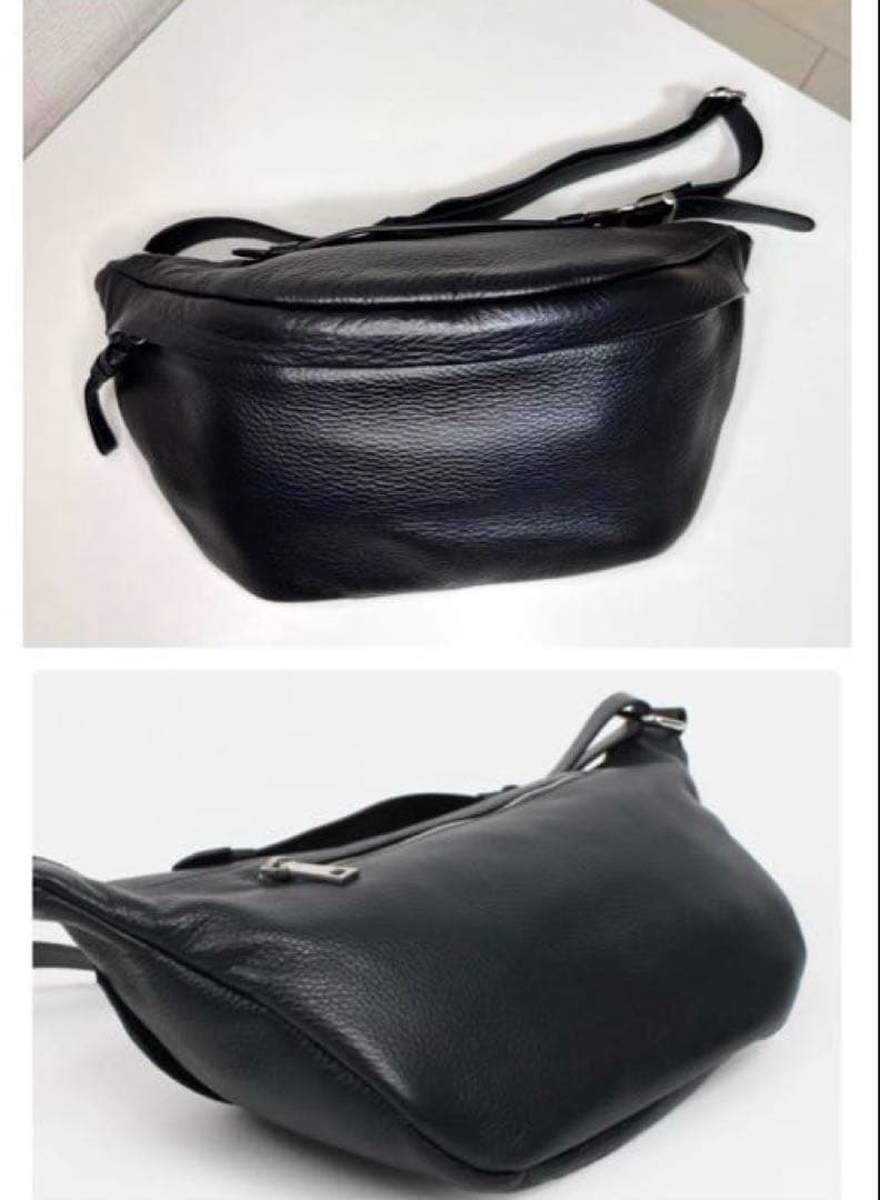 【匿名配送】nouer ヌエール 黒 牛革 ボディバッグ 2way シボ革 人気