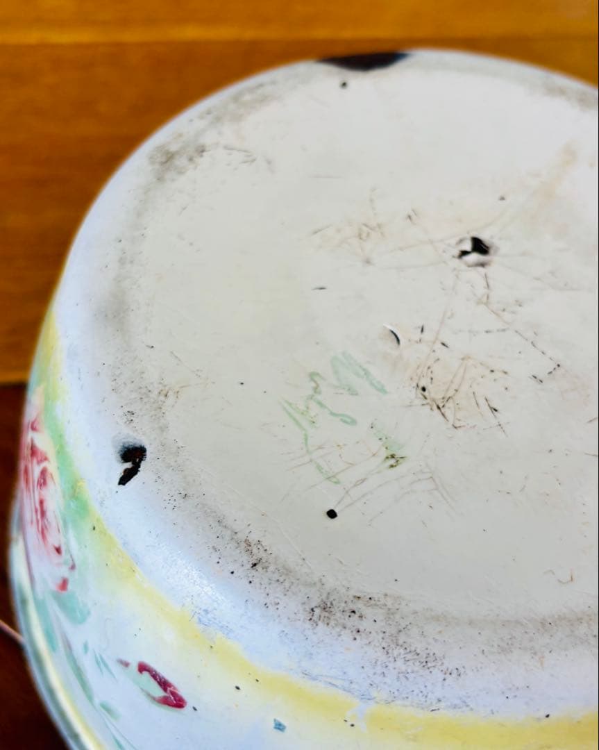 フランスアンティーク ホーロー パンジーの小さなお鍋 イエロー