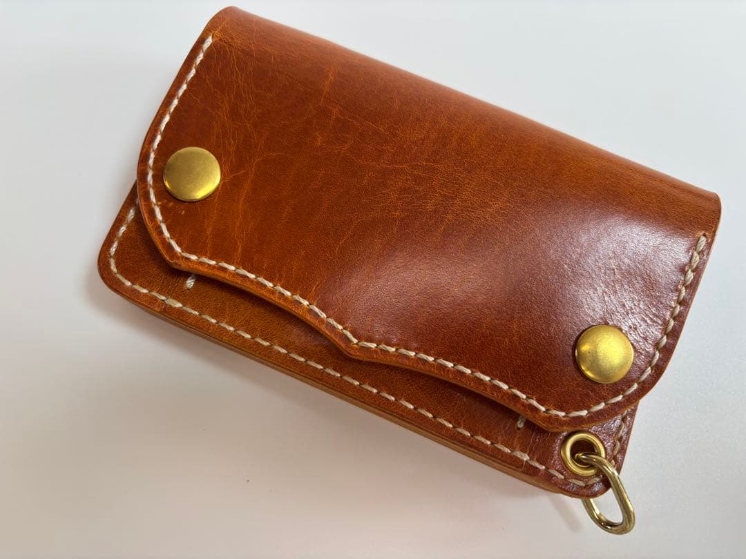 キャメル　ヌメ革　トラッカーウォレット　三層　真鍮　レザークラフト