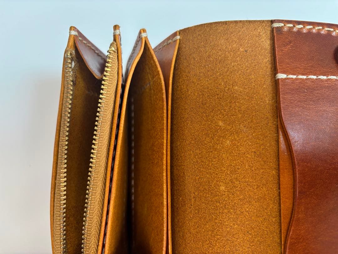 キャメル　ヌメ革　トラッカーウォレット　三層　真鍮　レザークラフト