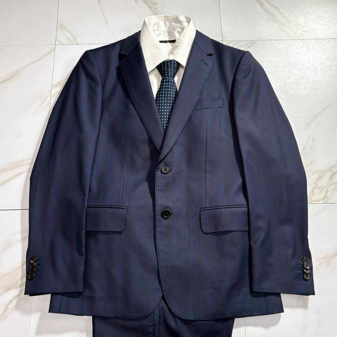 【美品】ポールスミス 裏地地図柄 スーツ 背抜き ストライプ チェルッティ