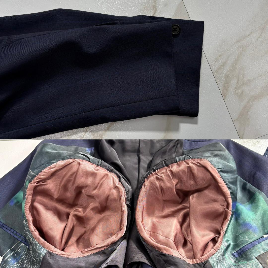 【美品】ポールスミス 裏地地図柄 スーツ 背抜き ストライプ チェルッティ