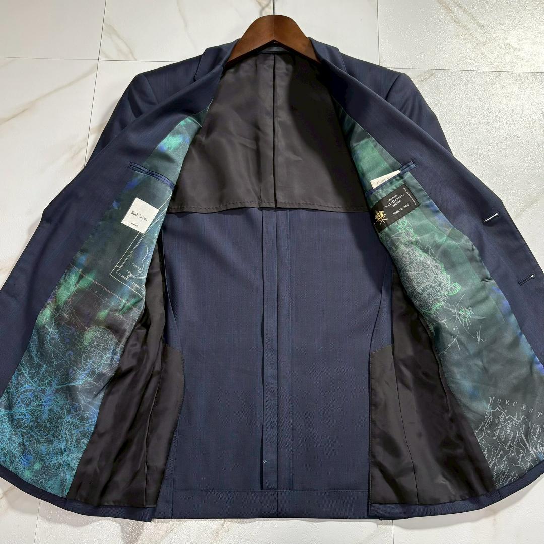 【美品】ポールスミス 裏地地図柄 スーツ 背抜き ストライプ チェルッティ