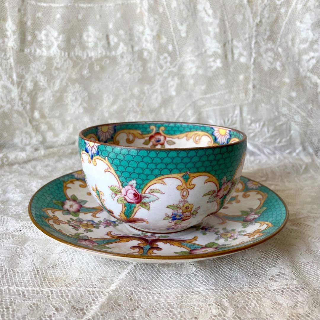 【レア】サルグミンヌミントン　ショコラカップ　緑　C&S フランスアンティーク