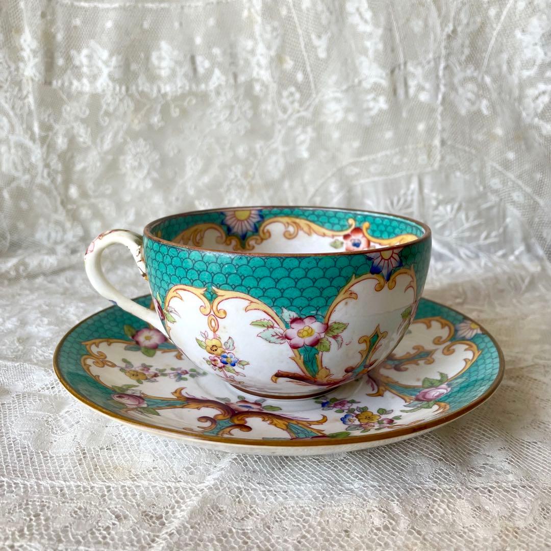 【レア】サルグミンヌミントン　ショコラカップ　緑　C&S フランスアンティーク