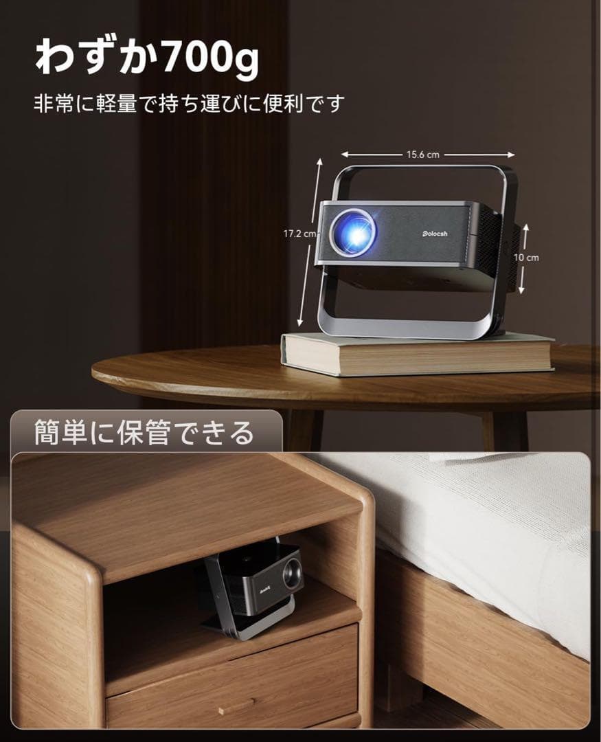 プロジェクター 小型 4K対応 スマホ 1080P 360°回転 Netflix