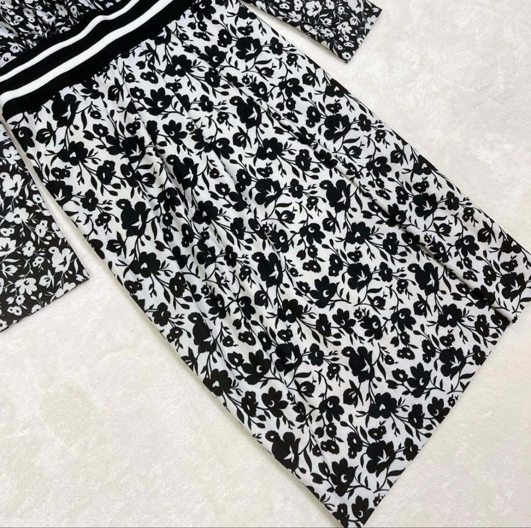 美品✨ケイミー　ワンピース　ハイウエスト　切り替え　花柄　モノトーン