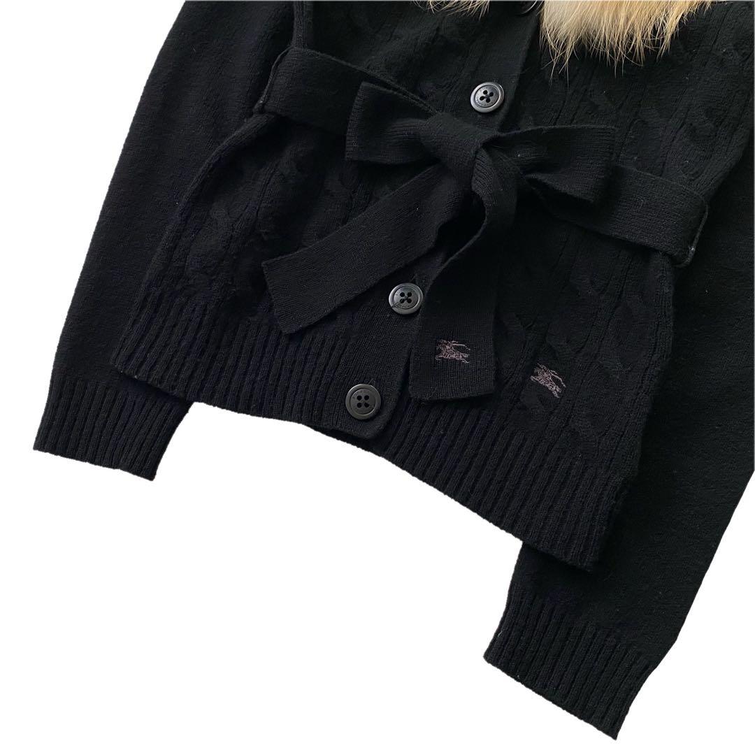 美品 バーバリーブルーレーベル フォックスファー ニット カーディガン 38 黒
