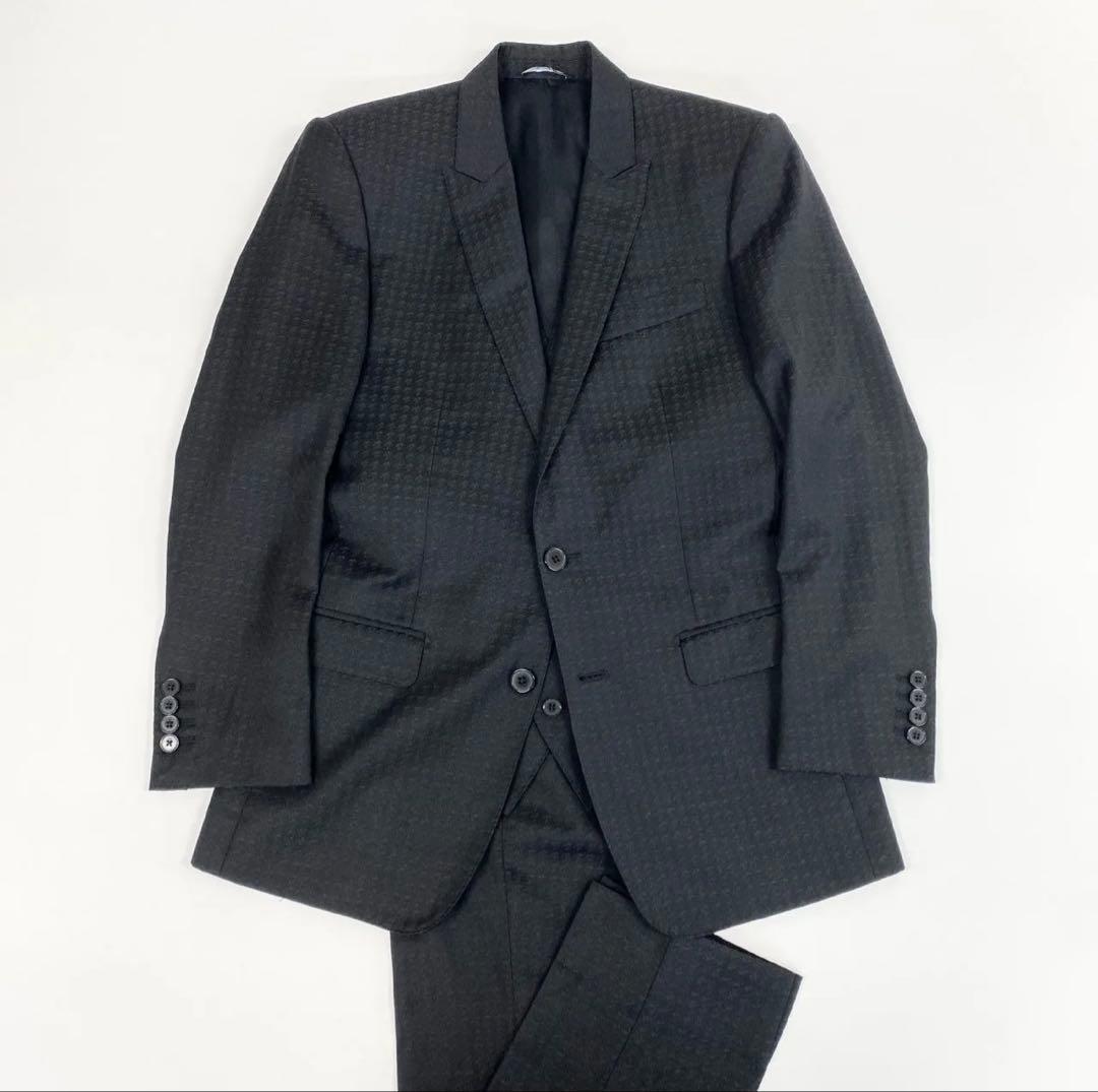 《美品》DOLCE＆GABBANA 3ピーススーツ　千鳥格子44サイズ ブラック
