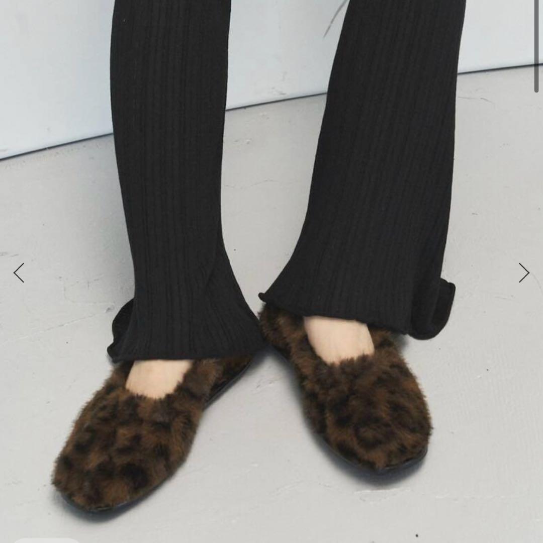 LE TALON GRISE ファーギャザーバレリーナ　レオパード24.5cm