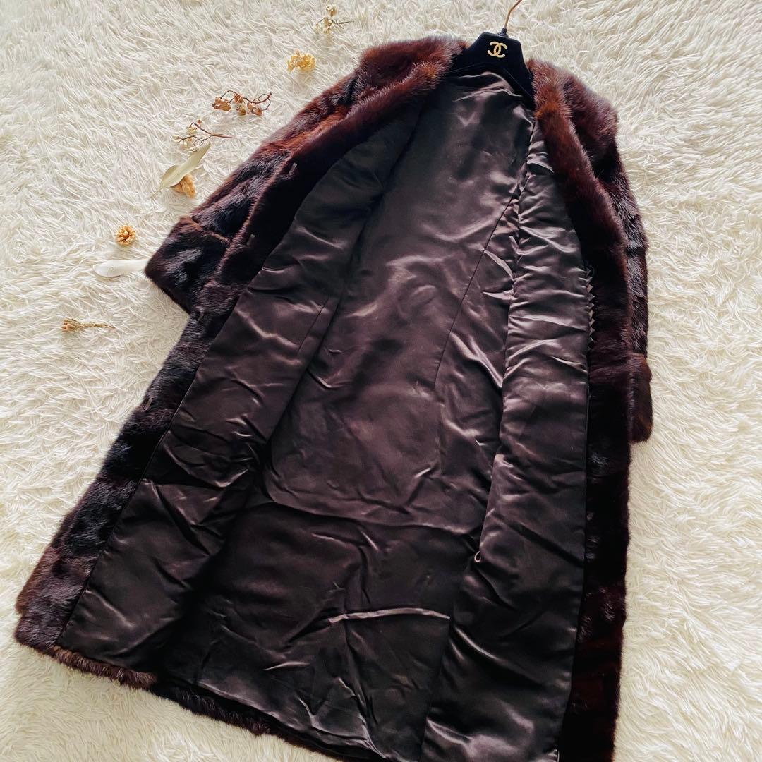 着丈111cm! デミバフミンク マキシ丈 リアルファー 毛皮コート ブラウン