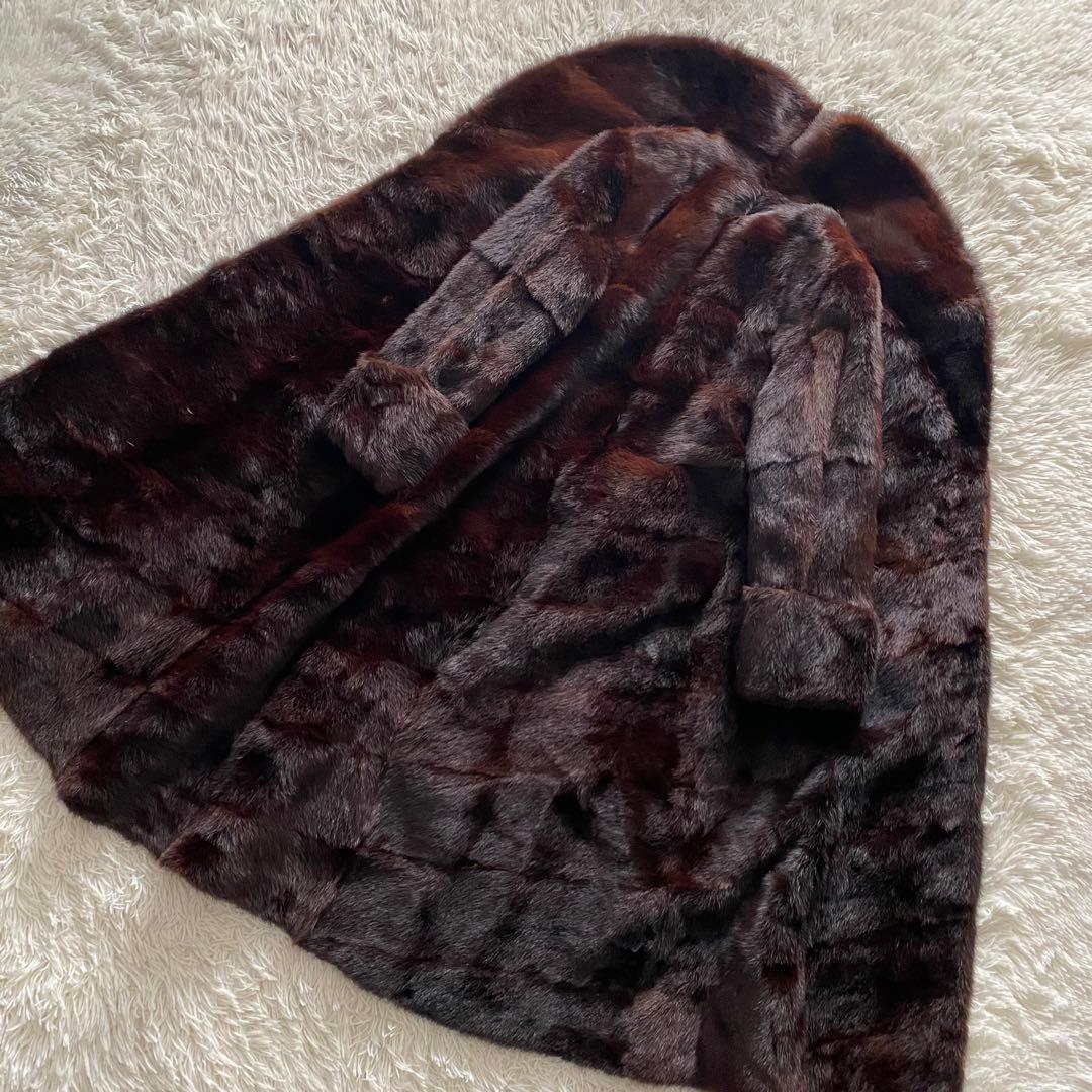 着丈111cm! デミバフミンク マキシ丈 リアルファー 毛皮コート ブラウン