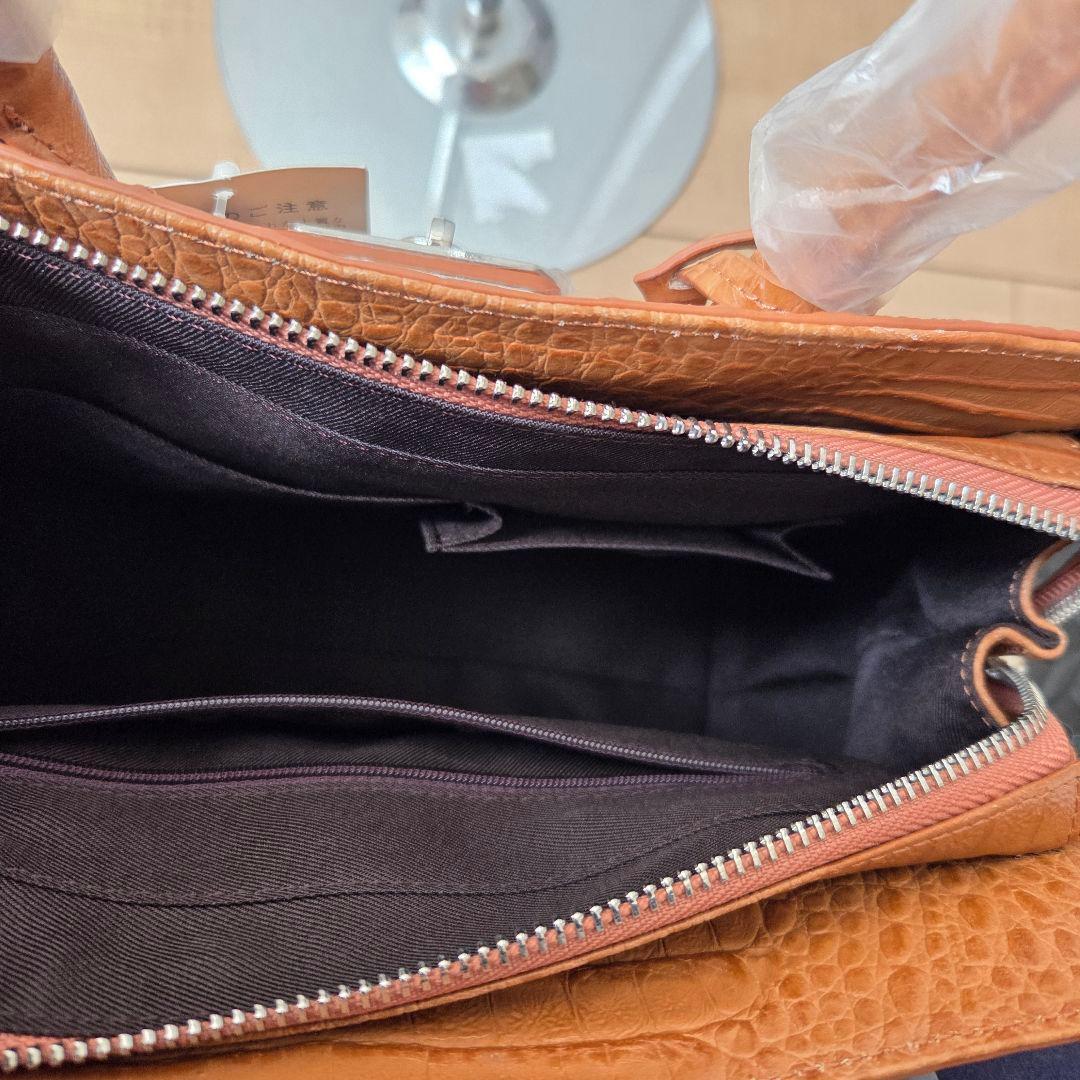 【未使用】RODANIA クロコ型押し ハンドバッグ 本革 ブラウン 希少