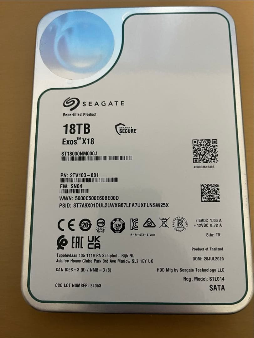 Seagate Exos X18 18TB 内蔵型HDD