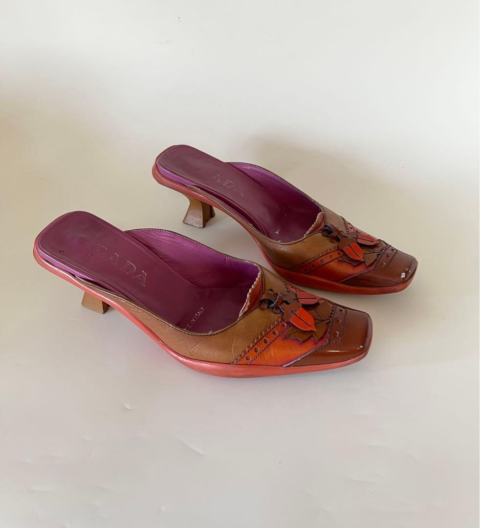 Pradaプラダオープントゥサンダル オレンジブラウン