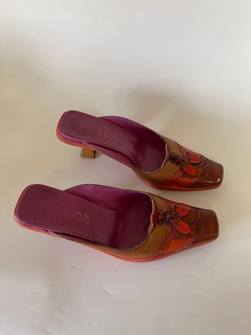 Pradaプラダオープントゥサンダル オレンジブラウン