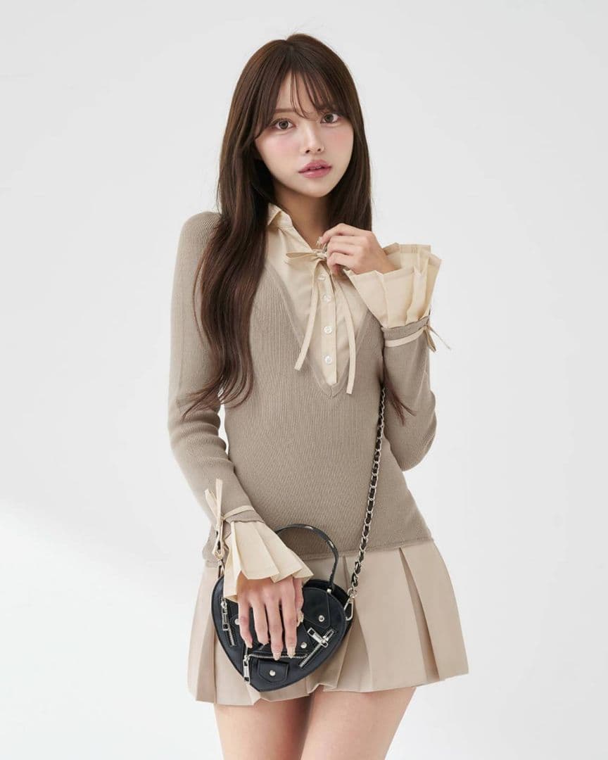 ダーリッチ シャツドッキングプリーツミニワンピース GRY フリー